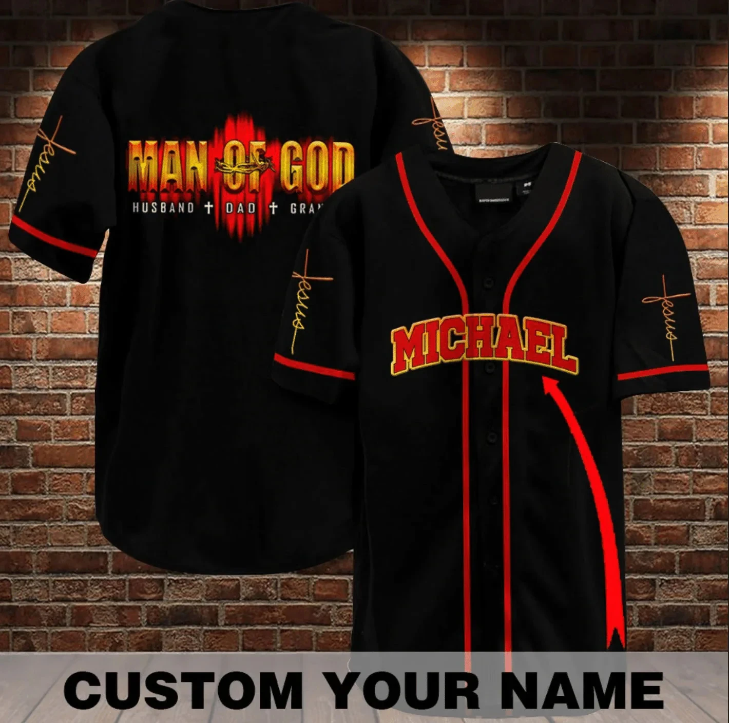 Personalized Custom Name Number God Jesus Baseball Jersey Black White Cross Pattern Short Sleeve Tops Unisex Sports Tees Uniform
Personalized Custom Name Number God Jesus Baseball Jersey Black White Cross Pattern Short Sleeve Tops Unisex Sports Tees Uniform
