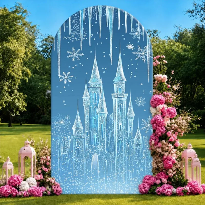 Single Side Arch Backdrop Cover Elegant Winter Castle Themed Backdrop for Events Featuring Icy Spire Design Snowflakes
Single Side Arch Backdrop Cover Elegant Winter Castle Themed Backdrop for Events Featuring Icy Spire Design Snowflakes