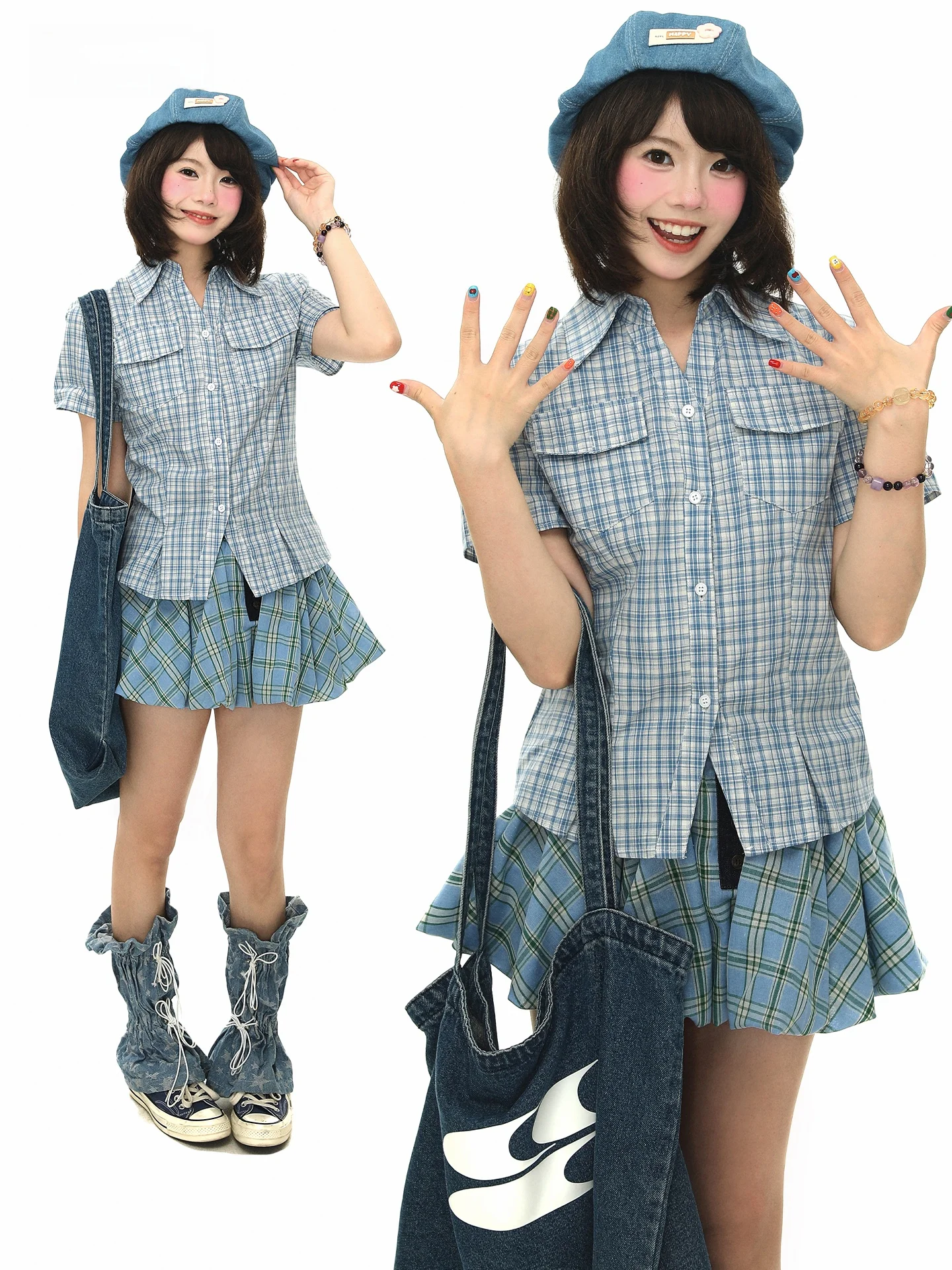 Sanowers Korean College Style Blue Plaid Neck Short Sleeve Shirt Women Summer Slimming Short Length Top Fashionable Casu...
Sanowers Korean College Style Blue Plaid Neck Short Sleeve Shirt Women Summer Slimming Short Length Top Fashionable Casu...