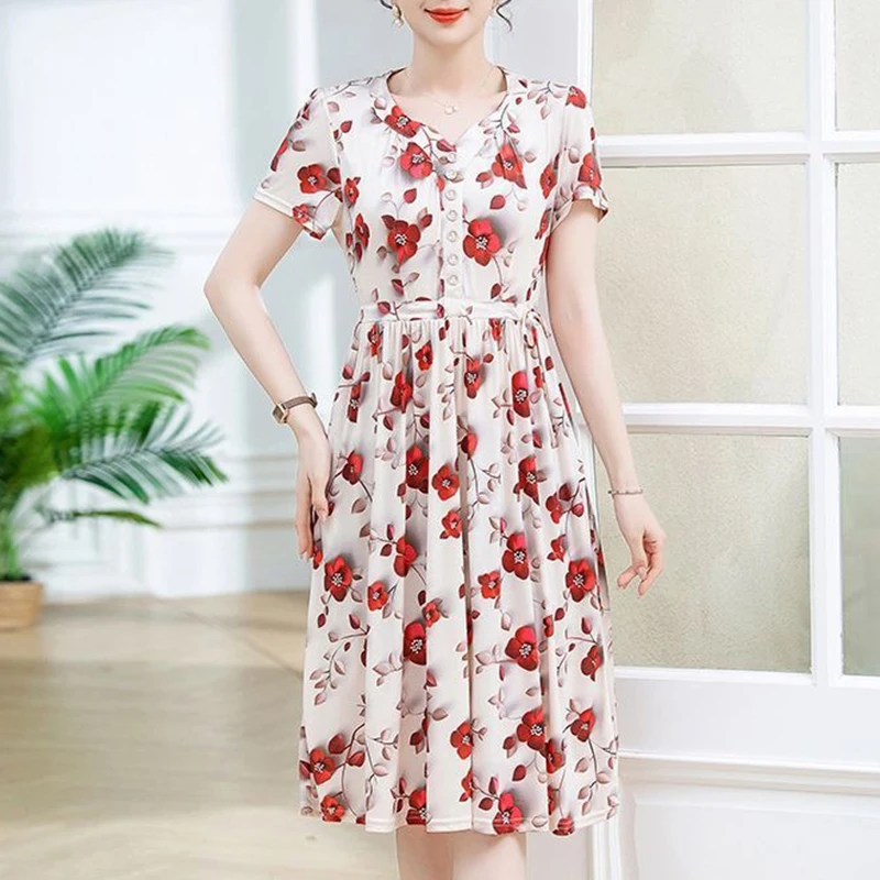 Women Floral Print Short Sleeve Midi Dress Elastic Waist Pleated Casual Summer Boho Beach Dress
Women Floral Print Short Sleeve Midi Dress Elastic Waist Pleated Casual Summer Boho Beach Dress