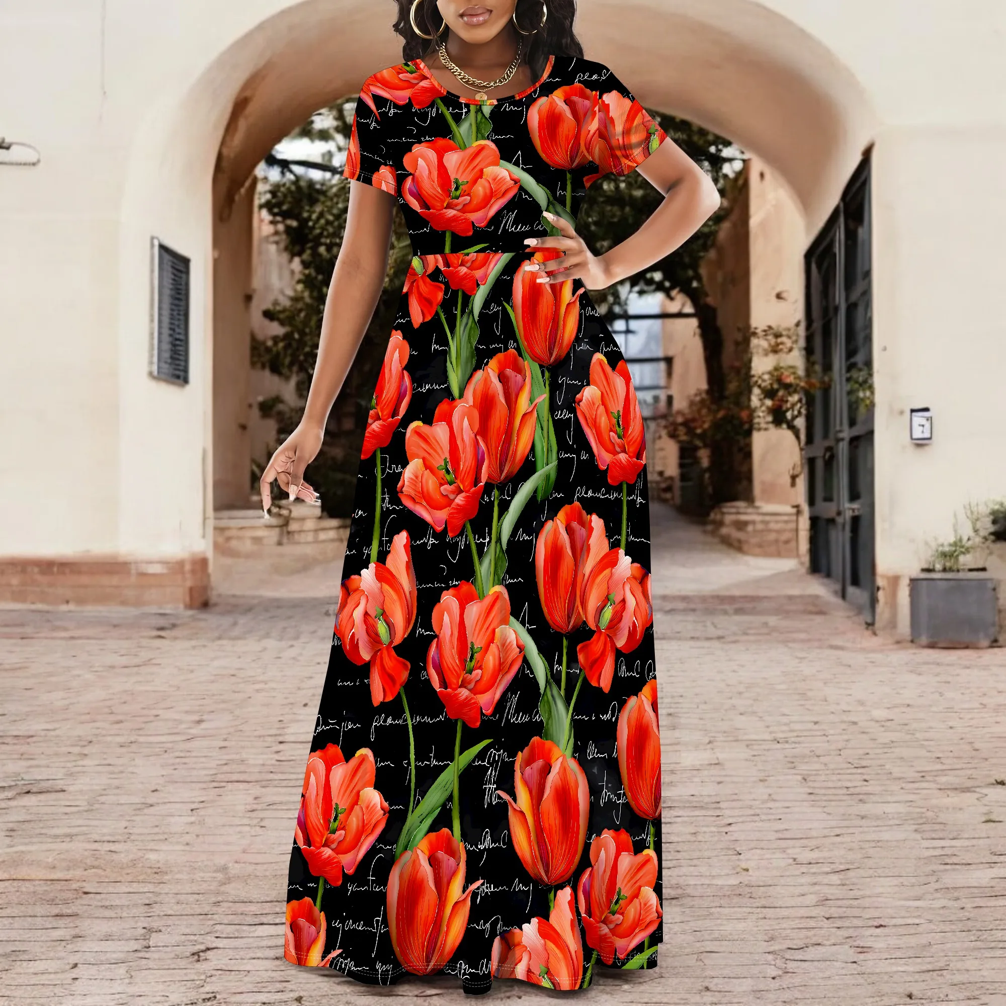 Women's Short Sleeve Neck Women and Bel Long Dress Fashion Printed Split Hem Club Party Casual Vacation Maxi Dress
Women's Short Sleeve Neck Women and Bel Long Dress Fashion Printed Split Hem Club Party Casual Vacation Maxi Dress