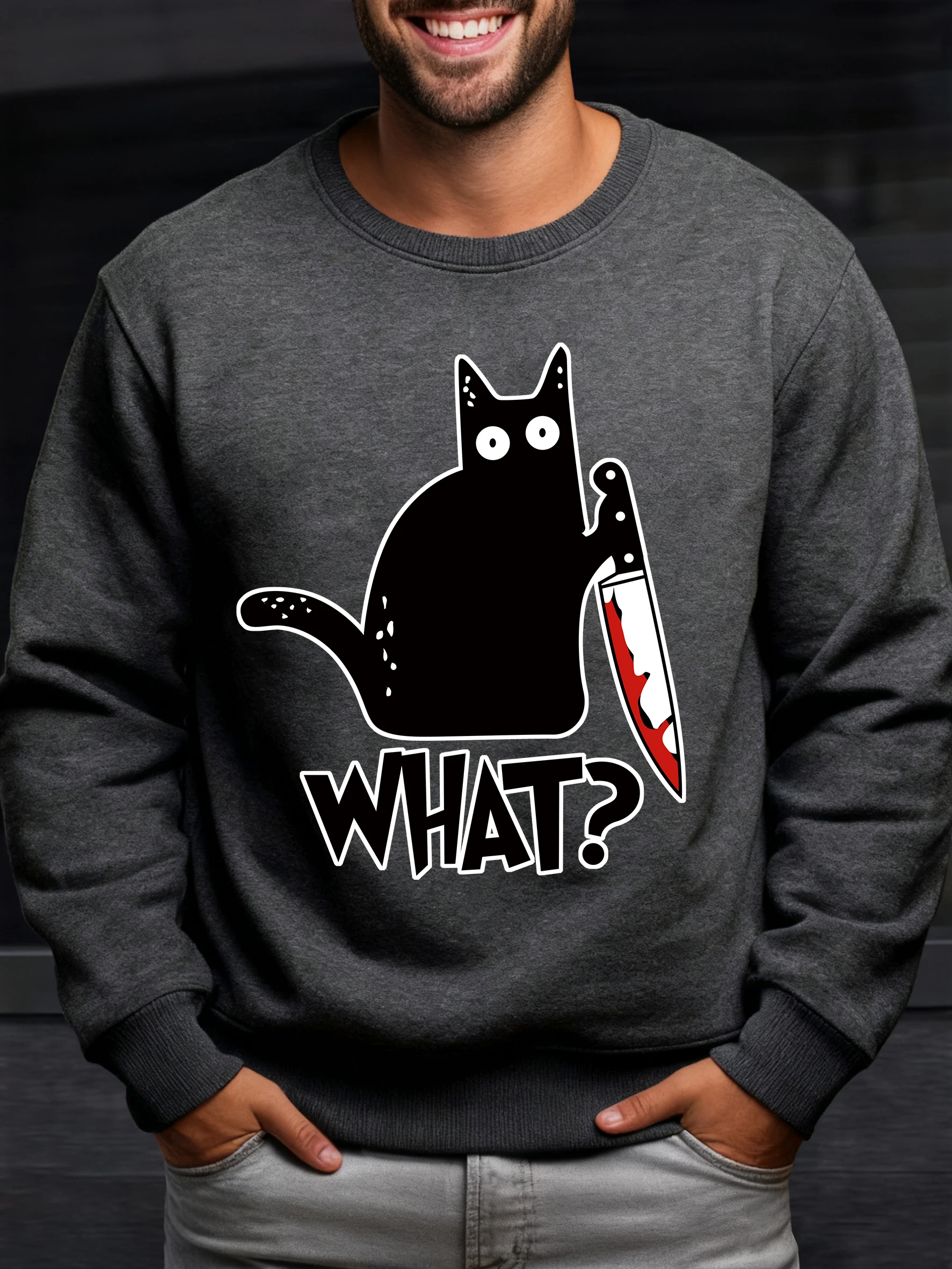 Маленький черный кот с ножом, мужская уличная одежда с круглым вырезом, модный свободный флисовый пуловер с длинными рукавами, осенняя универсальная одежда унисекс
Маленький черный кот с ножом, мужская уличная одежда с круглым вырезом, модный свободный флисовый пуловер с длинными рукавами, осенняя универсальная одежда унисекс