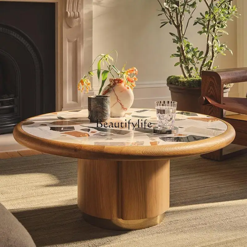 Nordic high-end solid wood coffee table simple terrazzo round living room art tea table
Nordic high-end solid wood coffee table simple terrazzo round living room art tea table