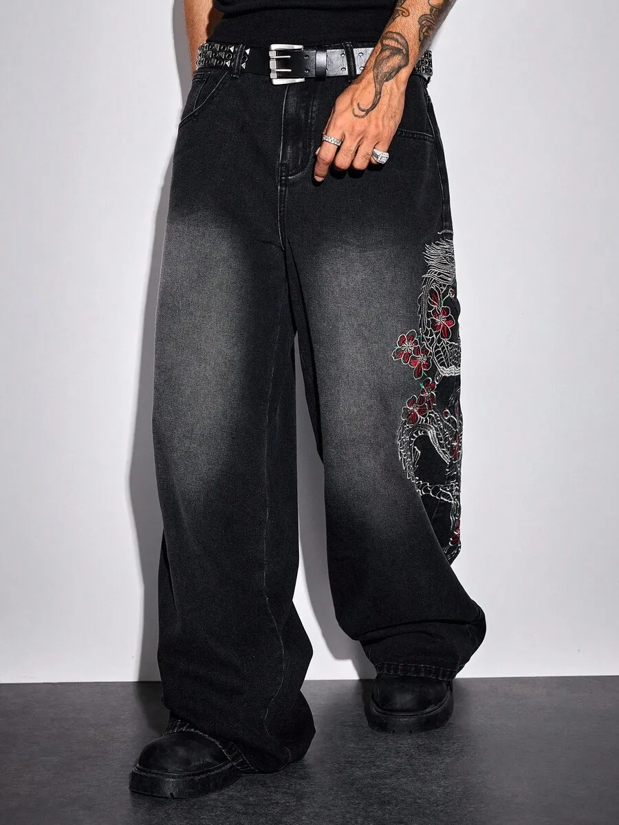 Men Street Casual Embroidered Chinese Dragon Floral Washed Loose Wide Leg Jeans
Men Street Casual Embroidered Chinese Dragon Floral Washed Loose Wide Leg Jeans