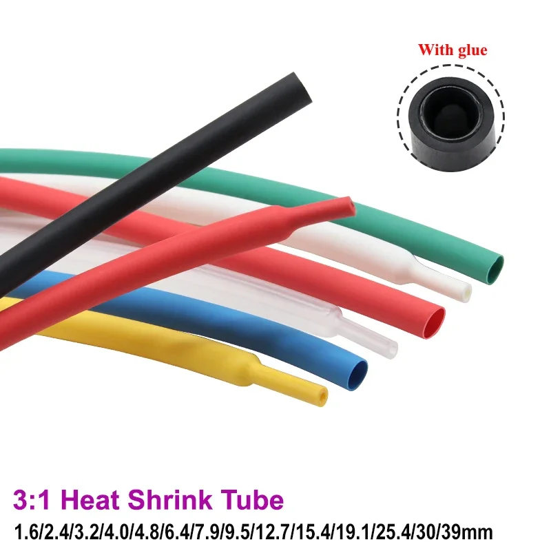 1/10M 3:1 Heat Shrink with Glue 1.6/2.4/3.2/4.8/6.4/7.9/9.5/12.7/15.4/19.1/25.4/30/39 Shrink Wrapping Heat-shrinkable Sheath
1/10M 3:1 Heat Shrink with Glue 1.6/2.4/3.2/4.8/6.4/7.9/9.5/12.7/15.4/19.1/25.4/30/39 Shrink Wrapping Heat-shrinkable Sheath