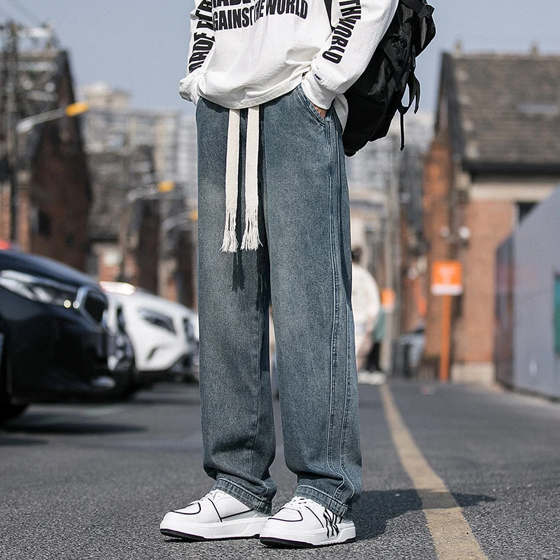 Elastic Waist Straight Leg Jeans Men's Loose Wide Leg Pants American Retro High Street Vibe Casual Long Pants Spring Autumn
Elastic Waist Straight Leg Jeans Men's Loose Wide Leg Pants American Retro High Street Vibe Casual Long Pants Spring Autumn