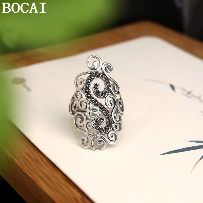 BOCAI New S925 Sterling Silver Jewelry With Elegant Temperament Hollowed Out Set With Maxaystone Ring Women's Selected Gift
BOCAI New S925 Sterling Silver Jewelry With Elegant Temperament Hollowed Out Set With Maxaystone Ring Women's Selected Gift