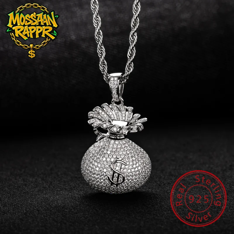 MossanRappr 6.1cttw Moissanite Money Bag Pendant Bling Hip Hop Necklace 925 Sterling Silver Fashion Punk Charm Gifts for Men
MossanRappr 6.1cttw Moissanite Money Bag Pendant Bling Hip Hop Necklace 925 Sterling Silver Fashion Punk Charm Gifts for Men