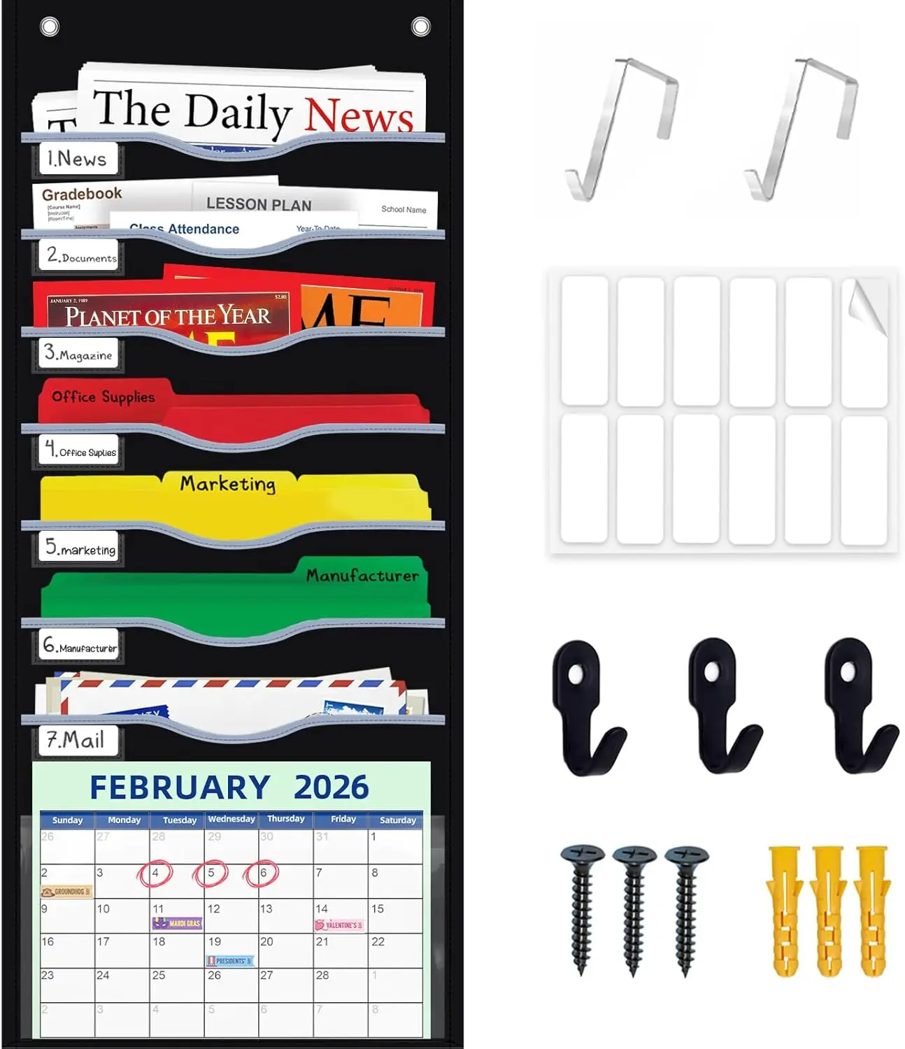Hanging File Organizer 8 Pockets, 15.75"W Legal/Letter Size, Wall Mounted Over Door with 5 Hooks, Black
Hanging File Organizer 8 Pockets, 15.75"W Legal/Letter Size, Wall Mounted Over Door with 5 Hooks, Black