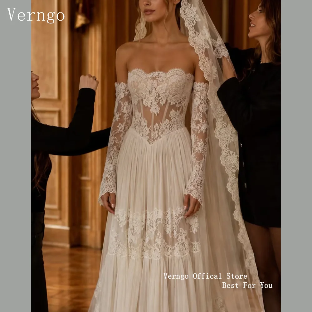Verngo Luxurious Boho Wedding Dresses Lace Applique A-Line Wedding Gowns Long Bride Dress vestidos de novia Customized
Verngo Luxurious Boho Wedding Dresses Lace Applique A-Line Wedding Gowns Long Bride Dress vestidos de novia Customized