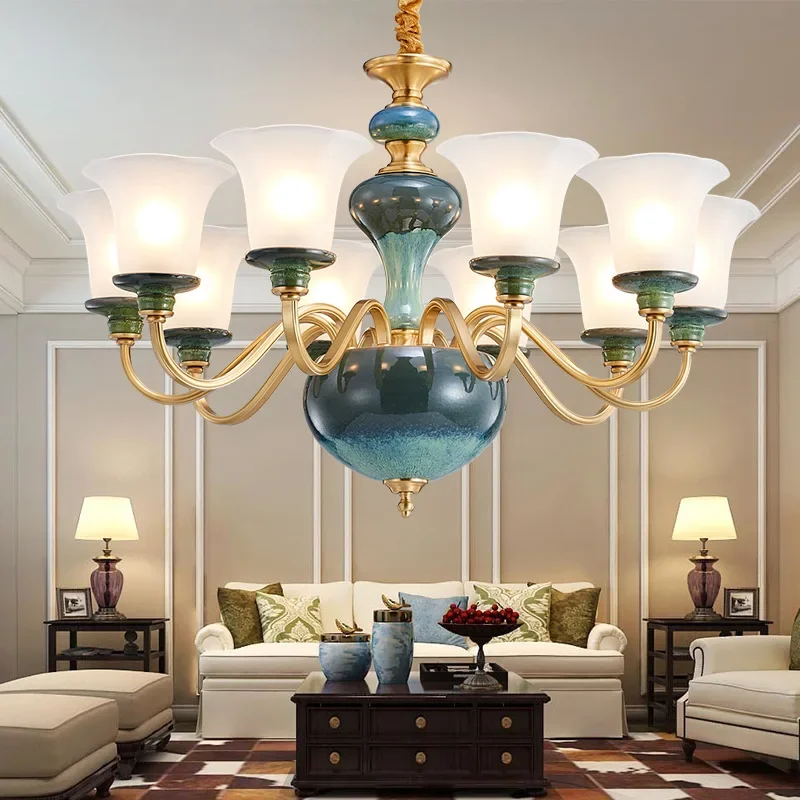 American copper ceramic chandelier bedroom modern minimalist luxury lamps European copper living room lamp
American copper ceramic chandelier bedroom modern minimalist luxury lamps European copper living room lamp