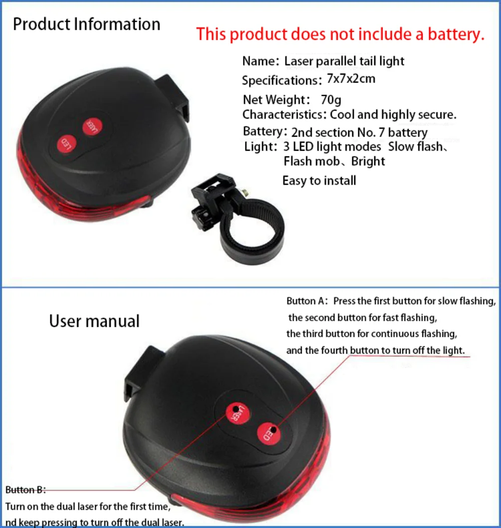 Laser Bicycle Rear Light High Visibility Bicycle Lamp Lantern Safety Warning Waterproof Safety Rear Inquiry for Road
Laser Bicycle Rear Light High Visibility Bicycle Lamp Lantern Safety Warning Waterproof Safety Rear Inquiry for Road