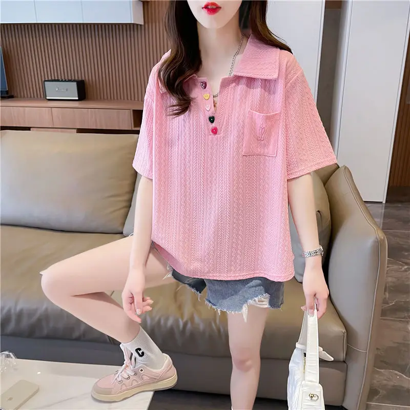 Sweet Lapel Spliced Pockets Embroidery Polo Shirts Female Clothing 2025 Summer New Loose Preppy Style Tops Casual Tee Shirt
Sweet Lapel Spliced Pockets Embroidery Polo Shirts Female Clothing 2025 Summer New Loose Preppy Style Tops Casual Tee Shirt