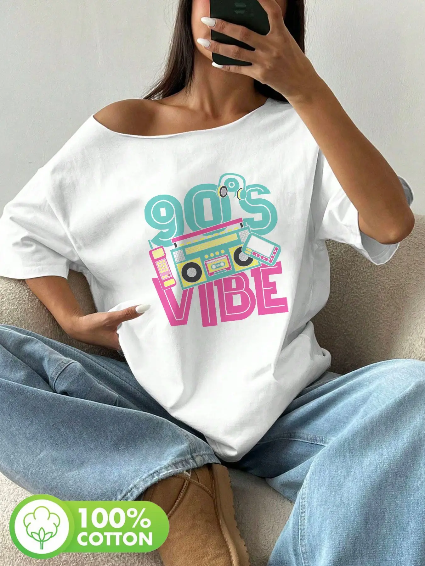 Plus Size 90s Vibe Boombox Retro Cassette Player Graphic Tee 100% Cotton Shoulder Loose Print T-Shirt Oversized Y2K Style Gra
Plus Size 90s Vibe Boombox Retro Cassette Player Graphic Tee 100% Cotton Shoulder Loose Print T-Shirt Oversized Y2K Style Gra