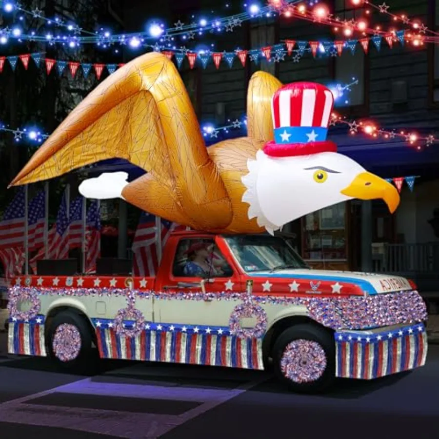 Patriotic parade decoration: inflatable flying bald eagle, PVC material, red-white-blue color, 10.5ft long with LED lights for
Patriotic parade decoration: inflatable flying bald eagle, PVC material, red-white-blue color, 10.5ft long with LED lights for