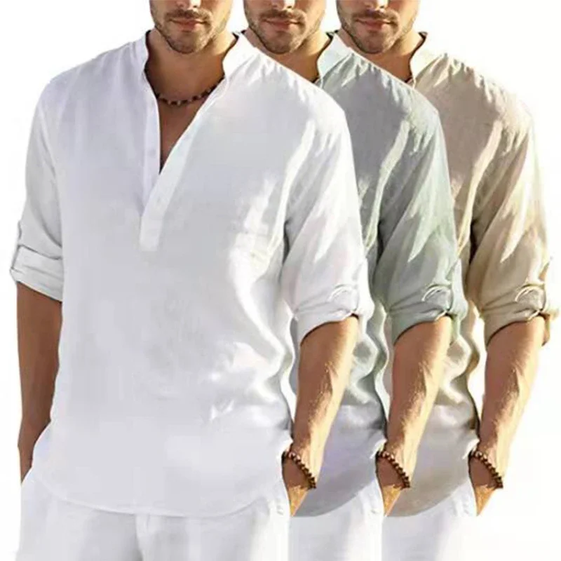 2024 Spring Summer Cotton Linen Men's Shirts Long Sleeve Casual Loose Tops Tee Shirt Solid Blouse Stand Button Neck Men Shirts
2024 Spring Summer Cotton Linen Men's Shirts Long Sleeve Casual Loose Tops Tee Shirt Solid Blouse Stand Button Neck Men Shirts