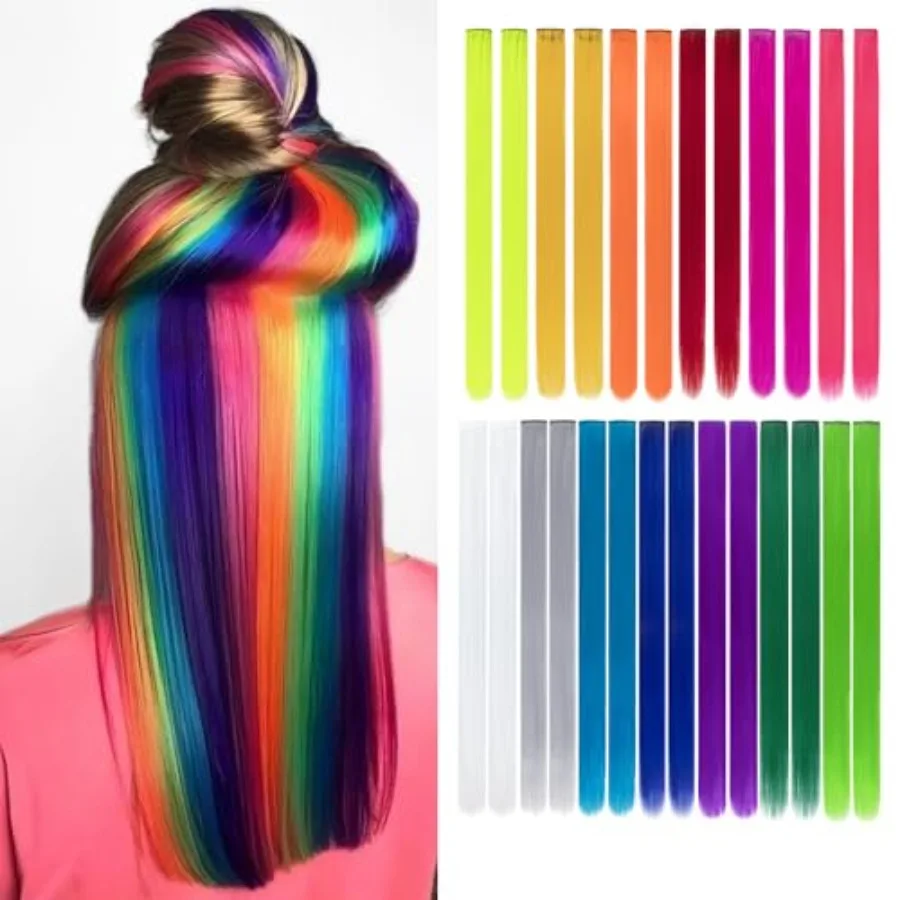 26 Pcs Colored Clip in Hair Extensions for Girls, Multi-Colors Rainbow Hairpieces Instant Highlights, Synthetic Heat Resistant
26 Pcs Colored Clip in Hair Extensions for Girls, Multi-Colors Rainbow Hairpieces Instant Highlights, Synthetic Heat Resistant