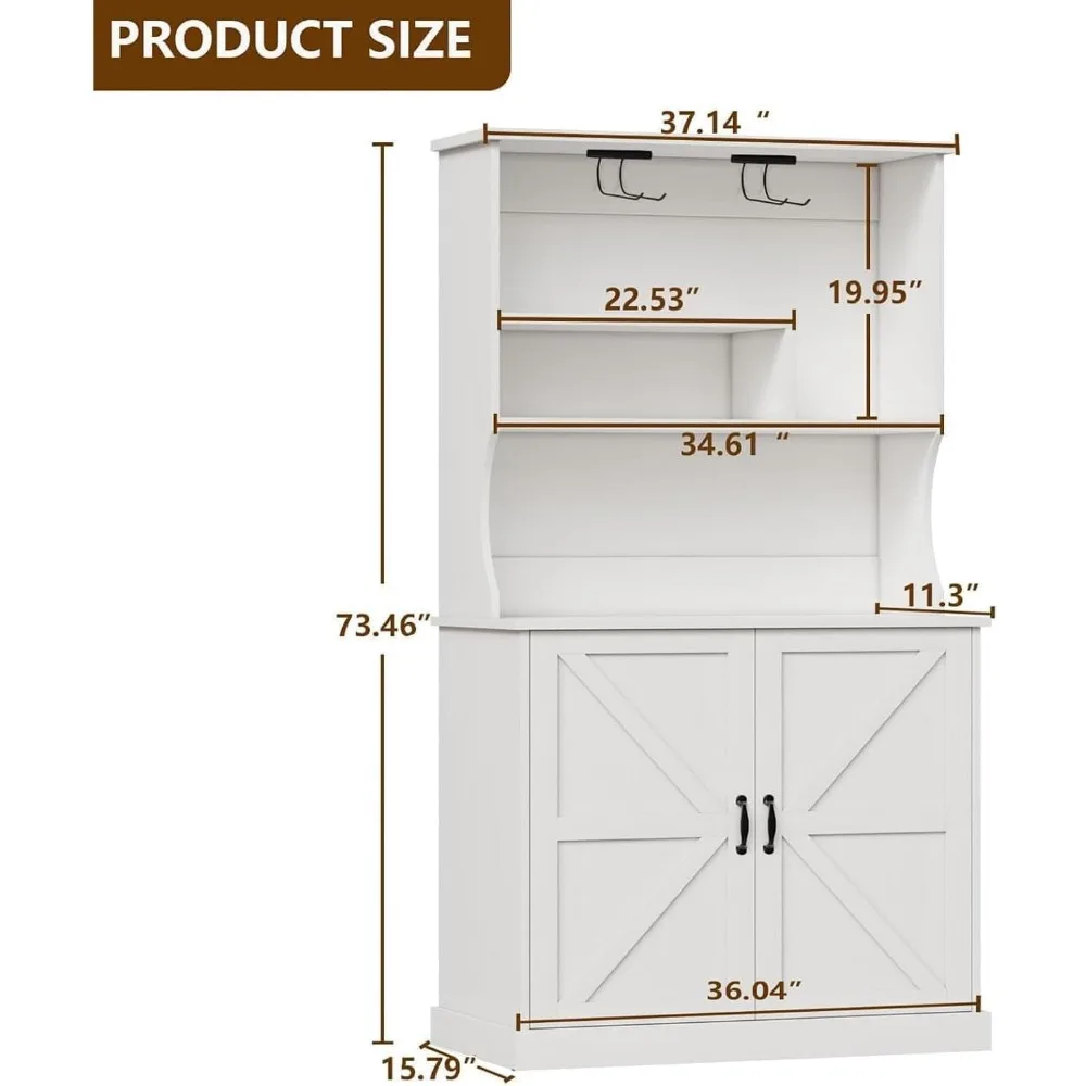 73" Farmhouse Coffee Bar Cabinet - Storage Hutch w/ Wine Racks & Adjustable Shelves"
73" Farmhouse Coffee Bar Cabinet - Storage Hutch w/ Wine Racks & Adjustable Shelves"