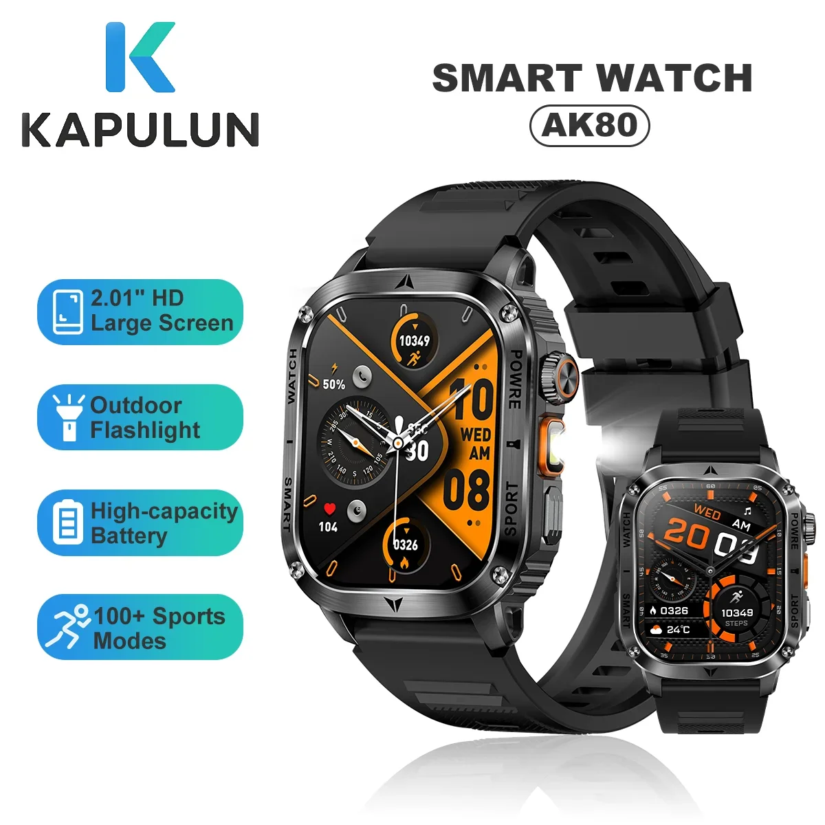KAPULUN AK80 2,01-дюймовый HD светодиодный фонарик с большим экраном, уличный 100 спортивных режимов, пульсометр, Bluetooth-вызов, умные часы для мужчин и женщин
KAPULUN AK80 2,01-дюймовый HD светодиодный фонарик с большим экраном, уличный 100 спортивных режимов, пульсометр, Bluetooth-вызов, умные часы для мужчин и женщин