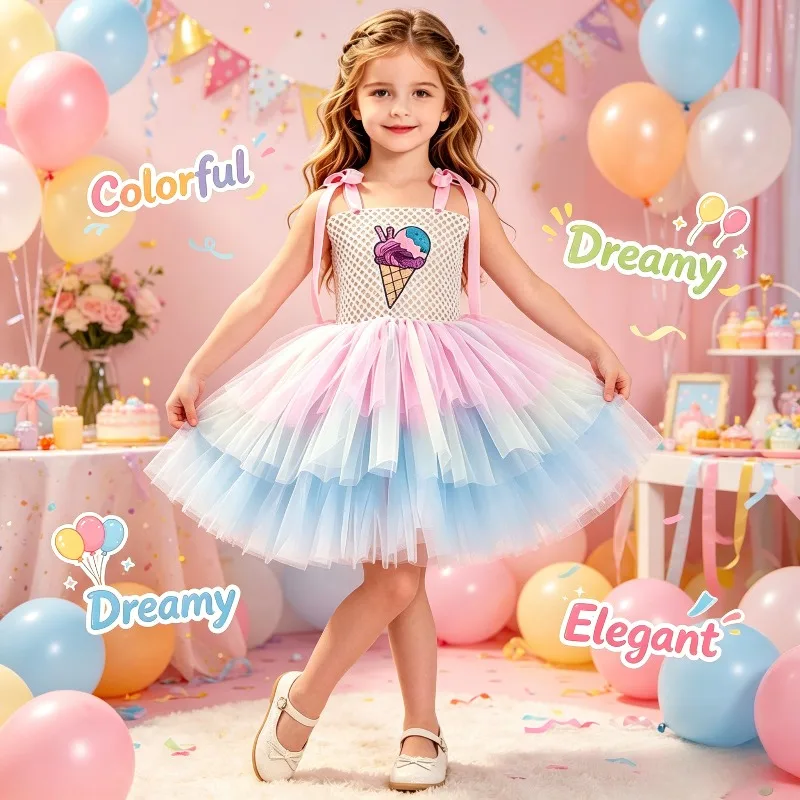 Girls Ice Cream Theme Tulle Dress Candy Cake Tutu Skirt Kids Birthday Party Princess Gown Holiday Festive Photoshoot Costume
Girls Ice Cream Theme Tulle Dress Candy Cake Tutu Skirt Kids Birthday Party Princess Gown Holiday Festive Photoshoot Costume