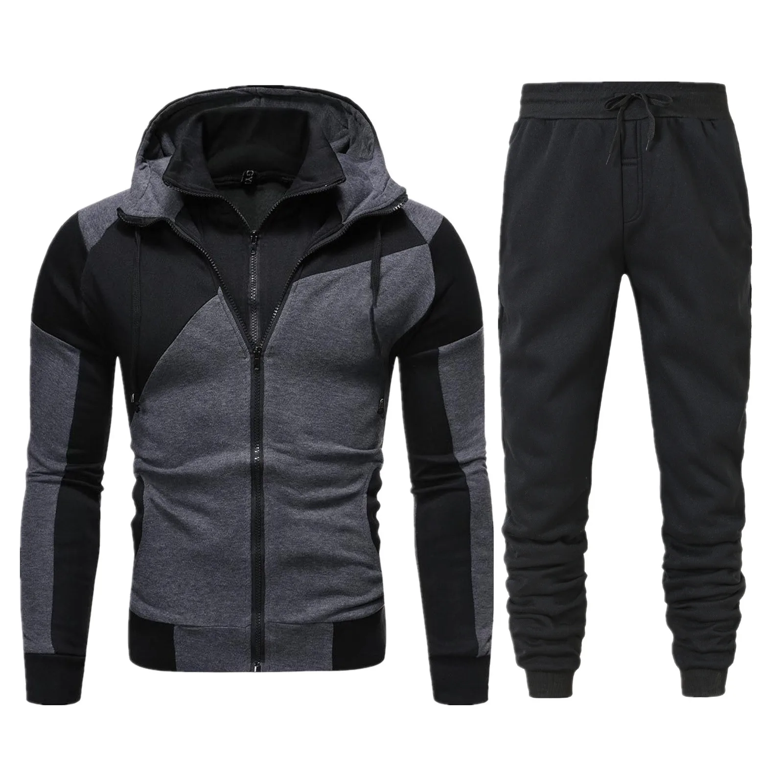 Mens Sports Pantsuit Zip Up Hoodie Patchwork Color Hooded Tops Solid Color Elastic High Waist Drawstring Trousers Suit Outfits
Mens Sports Pantsuit Zip Up Hoodie Patchwork Color Hooded Tops Solid Color Elastic High Waist Drawstring Trousers Suit Outfits