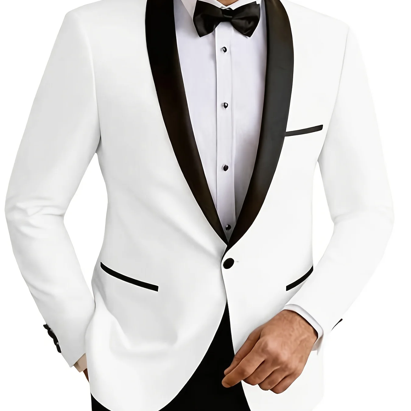Men'S Elegant Contrasting Suit - White & Black Notch Lapel Single
Men'S Elegant Contrasting Suit - White & Black Notch Lapel Single