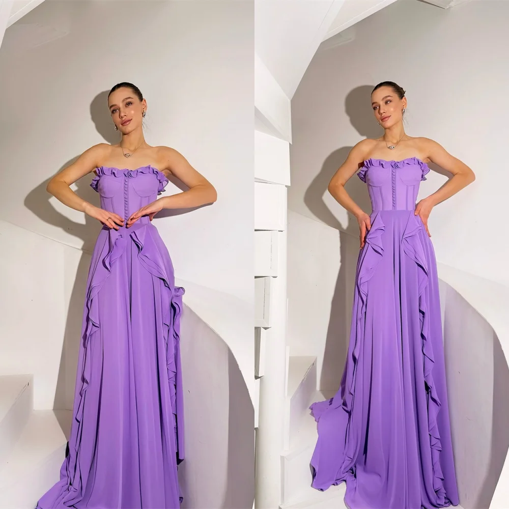 Customized High Quality Purple Chiffon Evening Dress Graceful Strapless Sleeveless Zipper Back Tiered Special Occasion Gowns
Customized High Quality Purple Chiffon Evening Dress Graceful Strapless Sleeveless Zipper Back Tiered Special Occasion Gowns