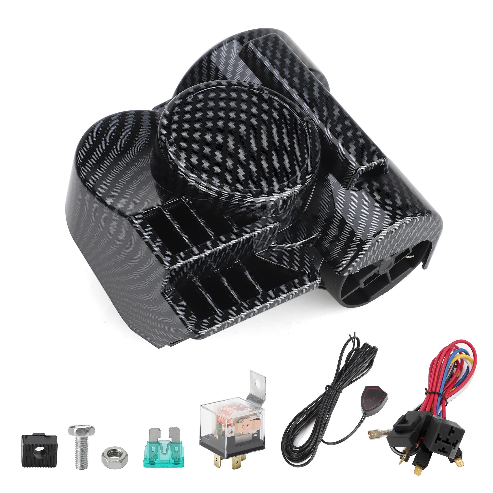 Carbon fiber pattern Air Horn12V 150db Loud Horn Electric Snail Horn Waterproof Horns Siren for Car Motorcycle Truck SUV Boat
Carbon fiber pattern Air Horn12V 150db Loud Horn Electric Snail Horn Waterproof Horns Siren for Car Motorcycle Truck SUV Boat