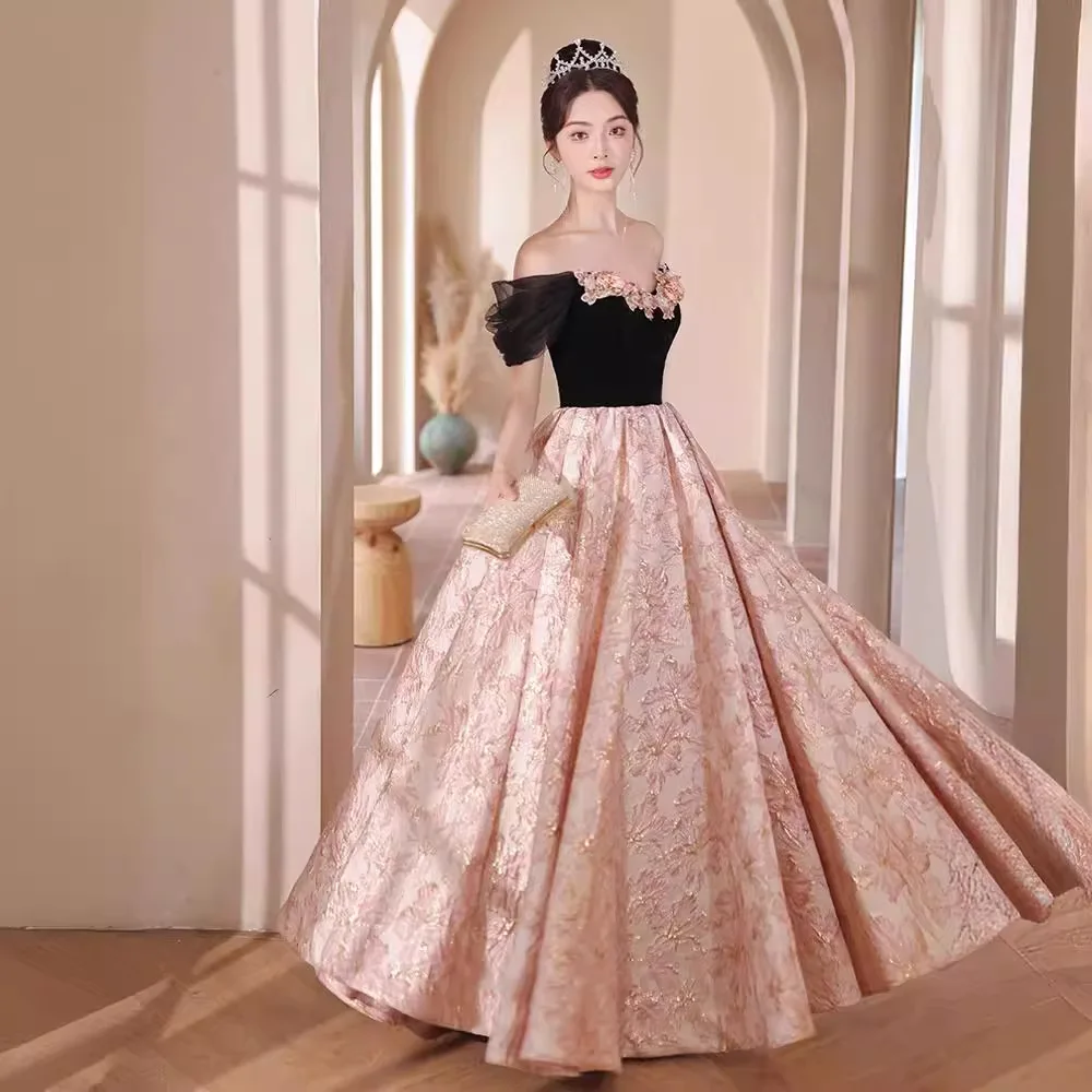 Beading Flower Off Shoulder Evening Dress Elegant Satin Jacquard Formal Banquet Gown Floor-Length A-Line Birthday Party Vestido
Beading Flower Off Shoulder Evening Dress Elegant Satin Jacquard Formal Banquet Gown Floor-Length A-Line Birthday Party Vestido