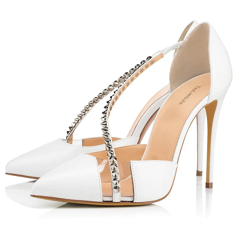 Sexy Women Rivets Studded Strap Pumps White Black Leather Summer Evening Party High Heels Single Shoes Modern Sandalias De Mujer
Sexy Women Rivets Studded Strap Pumps White Black Leather Summer Evening Party High Heels Single Shoes Modern Sandalias De Mujer