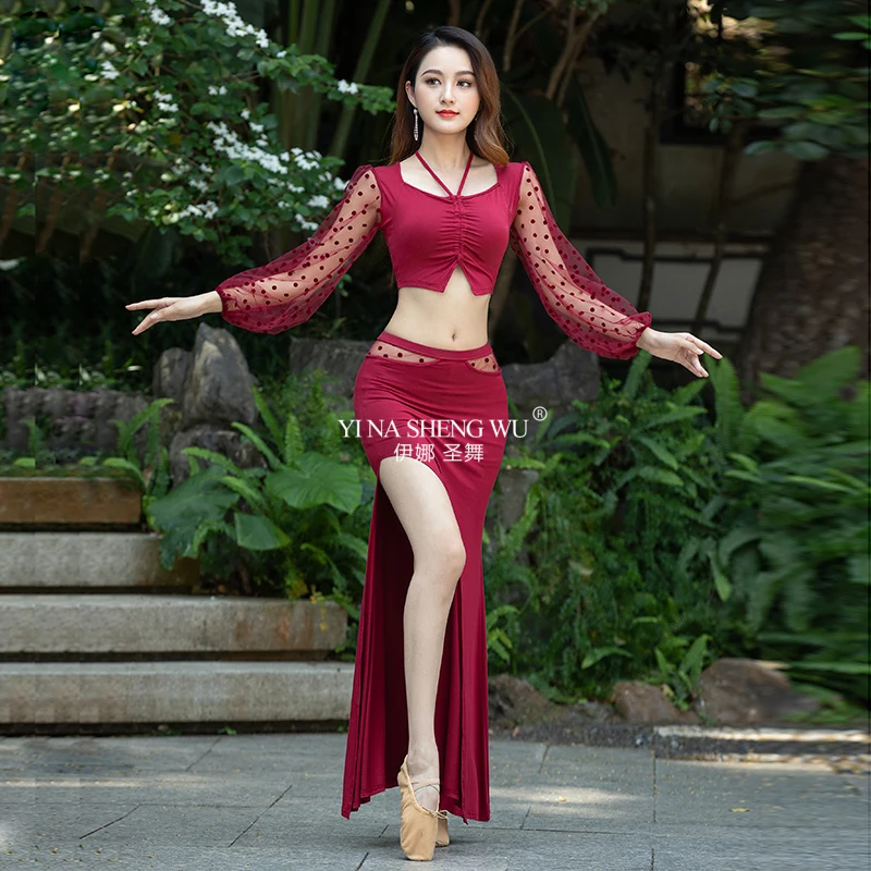 Комплект костюма для танца живота, топ с длинными рукавами + юбка с разрезом, 2 предмета, женская тренировочная юбка, комплект восточной одежды, наряд для танца живота для девочек
Комплект костюма для танца живота, топ с длинными рукавами + юбка с разрезом, 2 предмета, женская тренировочная юбка, комплект восточной одежды, наряд для танца живота для девочек