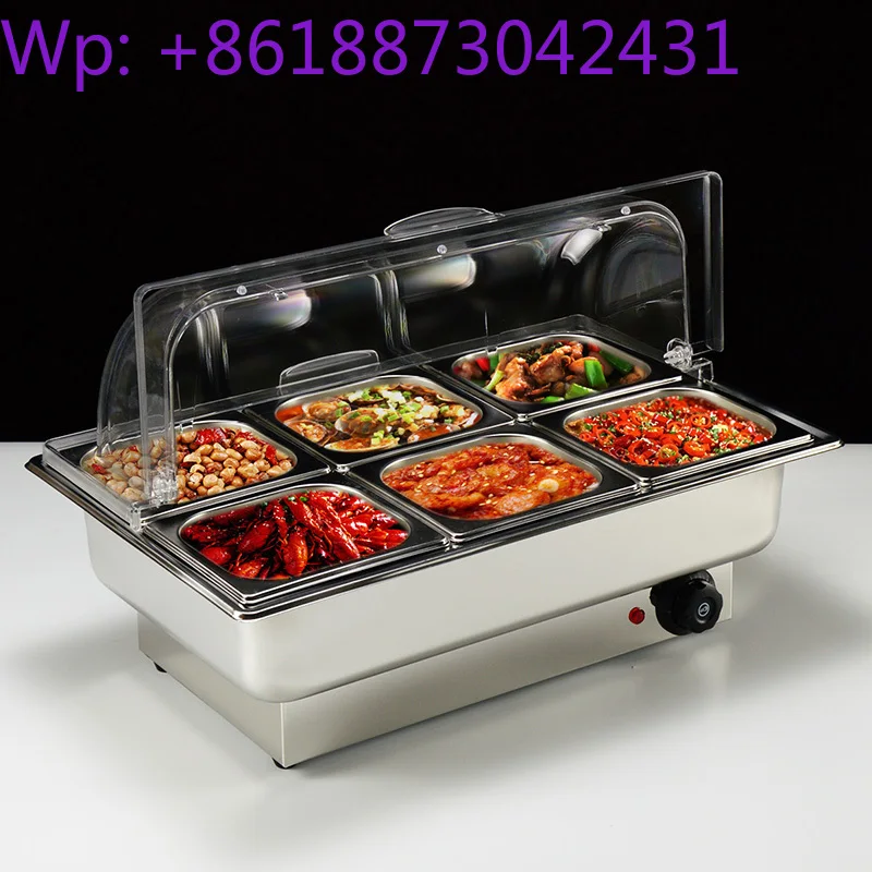 Insulated display plate, stainless steel six grid electric heating stove, commercial canteen, dust-proof transparent cover
Insulated display plate, stainless steel six grid electric heating stove, commercial canteen, dust-proof transparent cover