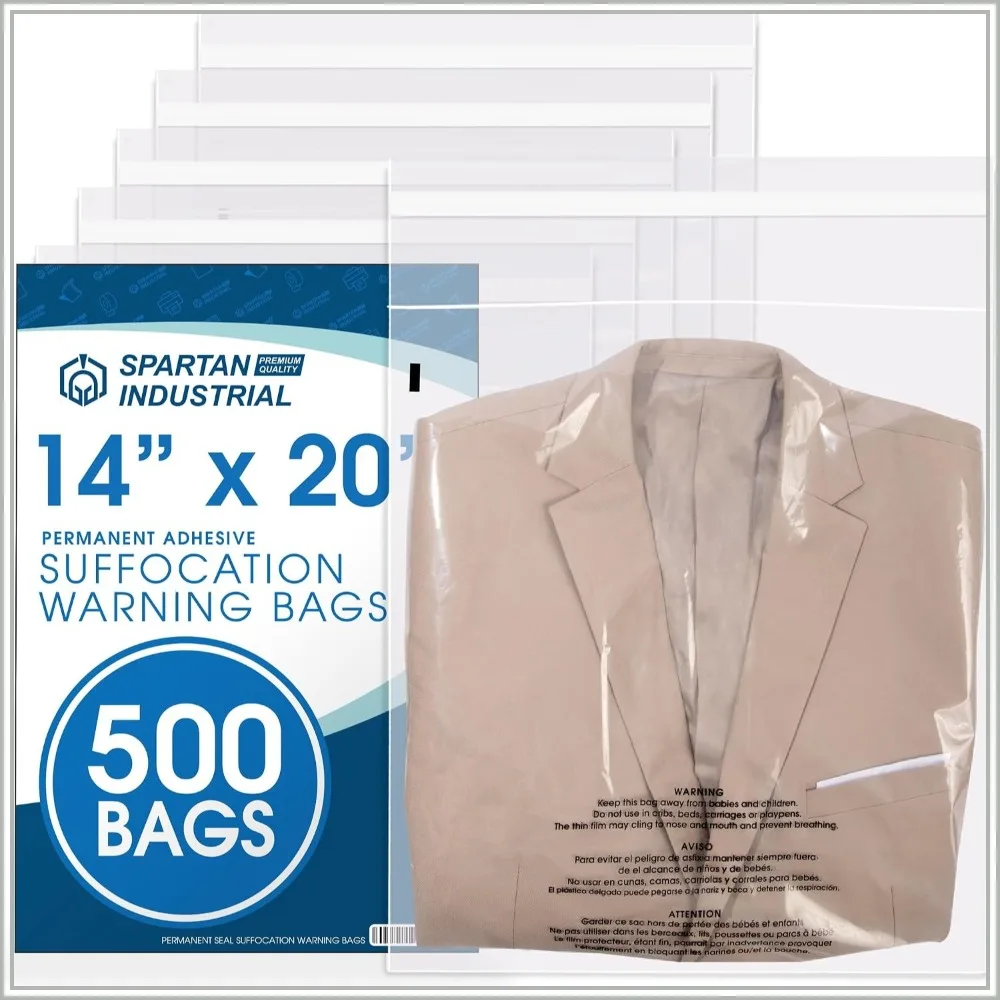 500 Count 14x20 Clear Poly Bags with Self Seal & Suffocation Warning for Clothing Packaging
500 Count 14x20 Clear Poly Bags with Self Seal & Suffocation Warning for Clothing Packaging