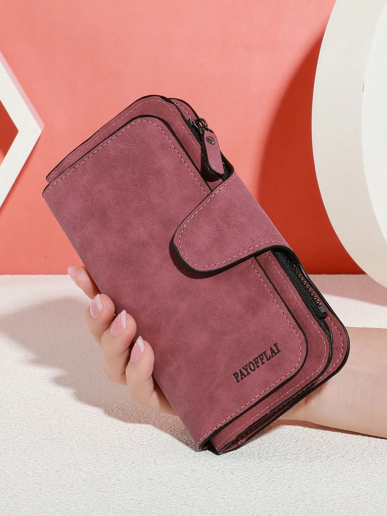 Retro Matte Leather Women's Long Wallet, Tri-Fold Multi-Card Clutch Purse, Zipper & Snap Closure Phone Wallet For Women Wallet P
Retro Matte Leather Women's Long Wallet, Tri-Fold Multi-Card Clutch Purse, Zipper & Snap Closure Phone Wallet For Women Wallet P