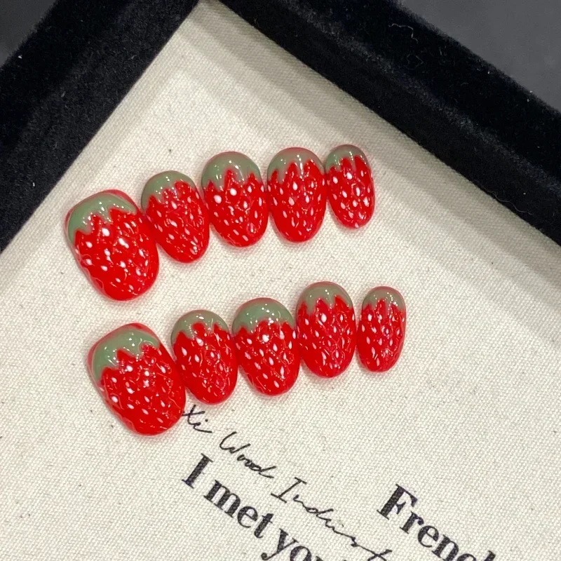 10Pcs 3D Strawberry Handmade Fake Nails Short Oval Red Polka Dot & Fruit Design False Nails Press On Nails for Women/Girls Wear
10Pcs 3D Strawberry Handmade Fake Nails Short Oval Red Polka Dot & Fruit Design False Nails Press On Nails for Women/Girls Wear