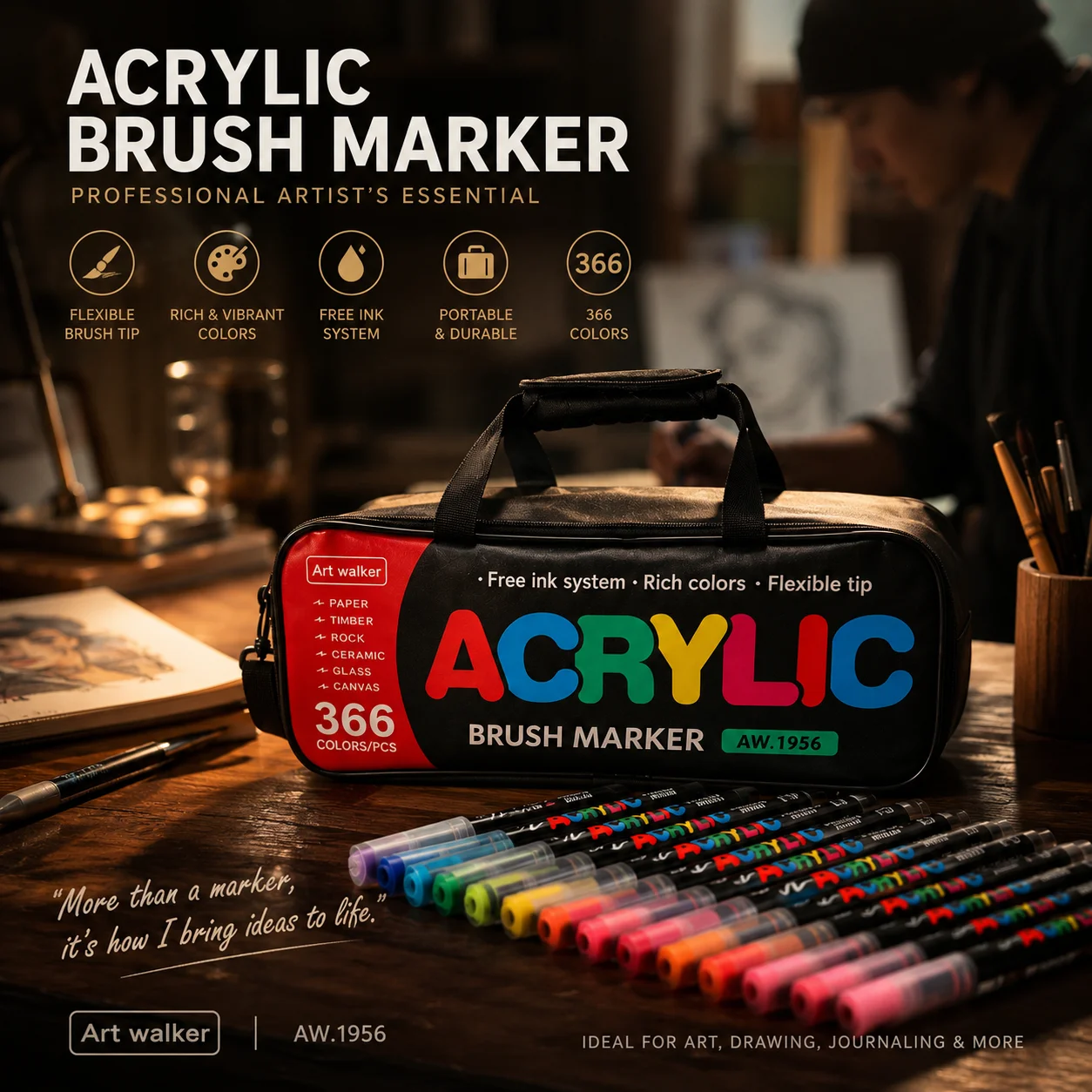 Professional Acrylic Brush Markers 366 Colors Set, Soft Flexible Tip High Pigment Paint Pens for DIY Craft, Ceramic, Fabric, Art
Professional Acrylic Brush Markers 366 Colors Set, Soft Flexible Tip High Pigment Paint Pens for DIY Craft, Ceramic, Fabric, Art