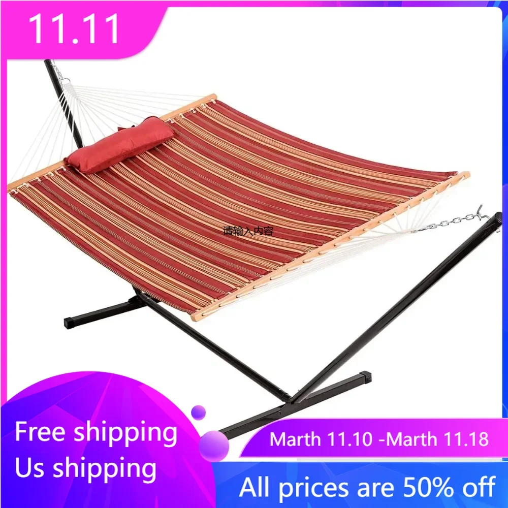 Quilted Fabric Hammock with 12-Foot Stand, Double 2-Person Hammock with Pillow for Outdoor Outside Patio, Garden, 450LB Capacity
Quilted Fabric Hammock with 12-Foot Stand, Double 2-Person Hammock with Pillow for Outdoor Outside Patio, Garden, 450LB Capacity