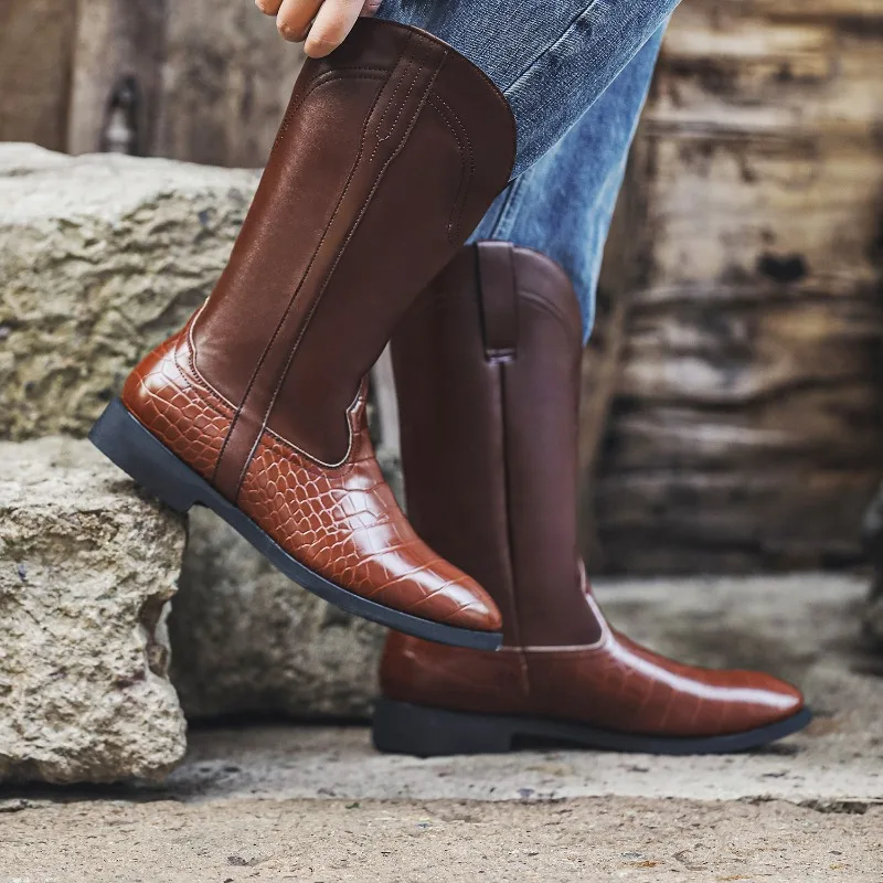 Men's Boots Slip on Western Cowboy Boots Retro Crocodile Pattern Mid-calf Boots Outdoor Wide Toe Leather Boot Handmade Work Boot
Men's Boots Slip on Western Cowboy Boots Retro Crocodile Pattern Mid-calf Boots Outdoor Wide Toe Leather Boot Handmade Work Boot