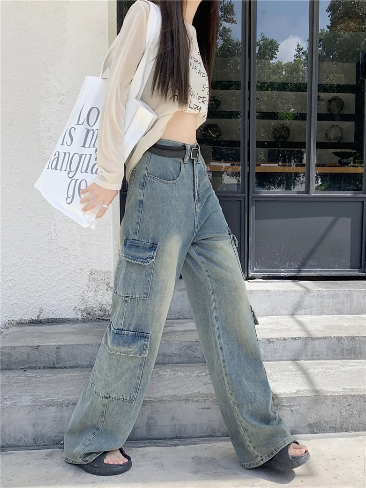 Джинсы для женщин, осенние новые свободные брюки-карго с высокой талией в американском стиле, прямые широкие брюки-карго, полная длина, дизайн с несколькими карманами
Джинсы для женщин, осенние новые свободные брюки-карго с высокой талией в американском стиле, прямые широкие брюки-карго, полная длина, дизайн с несколькими карманами