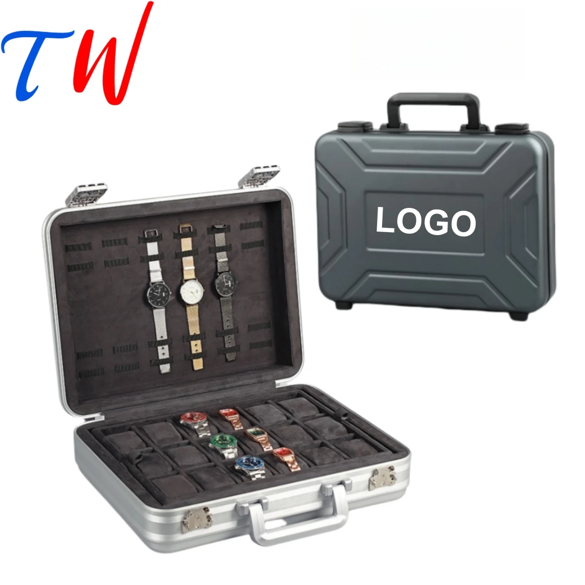 Aluminum Alloy Watch Case with Lock&Custom Logo Portable Business Suitcase Storage Box Impact Resistant&Velvet Lining for Men's
Aluminum Alloy Watch Case with Lock&Custom Logo Portable Business Suitcase Storage Box Impact Resistant&Velvet Lining for Men's