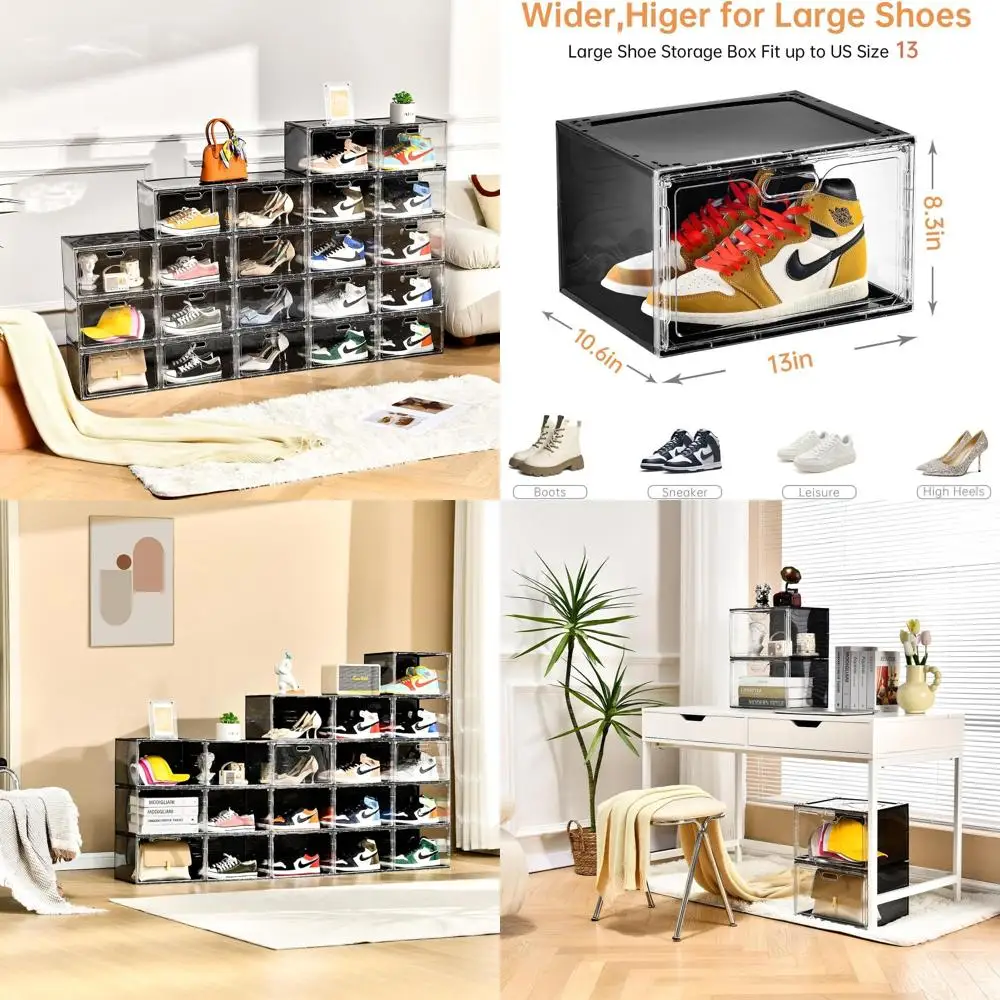 Stackable 8-Pair Shoe Storage Boxes with Lids, Large Organizer for Entryway, Accommodates US Size 13 Sneakers (13x10.6x8.3)
Stackable 8-Pair Shoe Storage Boxes with Lids, Large Organizer for Entryway, Accommodates US Size 13 Sneakers (13x10.6x8.3)