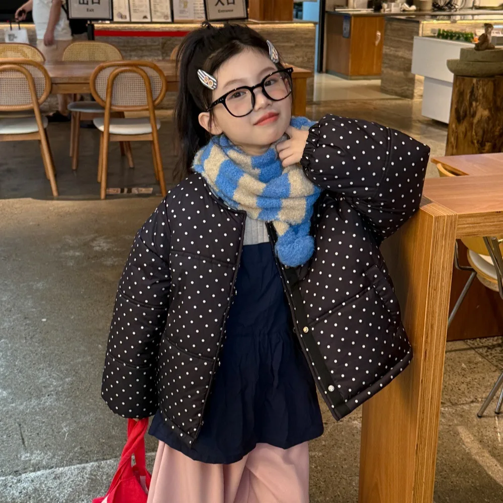 Осенне-зимняя детская парка для девочек с хлопковой подкладкой в горошек, верхняя одежда для девочек от 2 до 12 лет, пальто, свободная милая утепленная теплая детская куртка для девочек