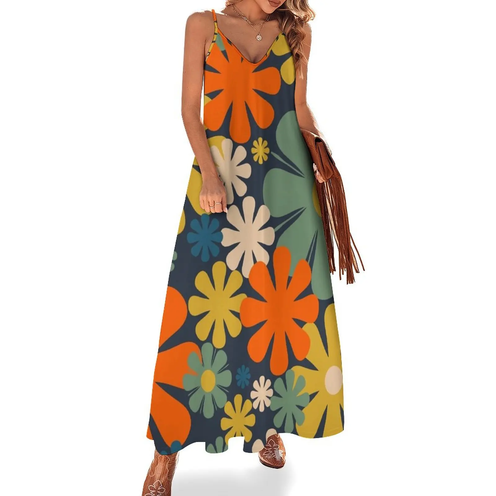 Retro Flowers 60s 70s Aesthetic Floral Pattern in Blue Mustard Orange Eucalyptus Sleeveless Dress Beachwear Female dress Dress
Retro Flowers 60s 70s Aesthetic Floral Pattern in Blue Mustard Orange Eucalyptus Sleeveless Dress Beachwear Female dress Dress