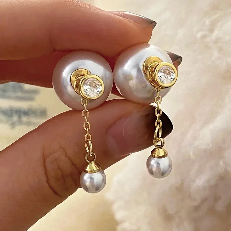 Real 925 Sterling Silver Round Pearl Tassel Zircon 18K Stud Earrings for Women Trendy Fine Jewelry Piercing Screw Accessories
Real 925 Sterling Silver Round Pearl Tassel Zircon 18K Stud Earrings for Women Trendy Fine Jewelry Piercing Screw Accessories