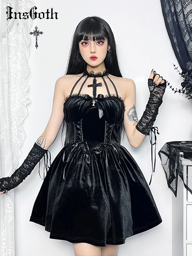 InsGoth Gothic Velvet Criss-Cross Halter Dress Women Vintage Draped Lace Sleeveless Bodycon Backless A-Line Cocktail Party Dress
InsGoth Gothic Velvet Criss-Cross Halter Dress Women Vintage Draped Lace Sleeveless Bodycon Backless A-Line Cocktail Party Dress