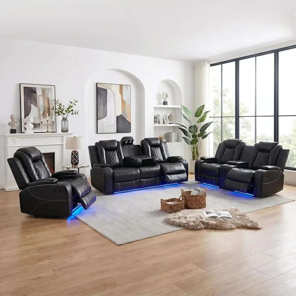3-Piece Power Reclining Sectional Sofa with LED Lights, Air Leather Recliner, USB Port, Storage and Cup Holder, Black Living Roo
3-Piece Power Reclining Sectional Sofa with LED Lights, Air Leather Recliner, USB Port, Storage and Cup Holder, Black Living Roo