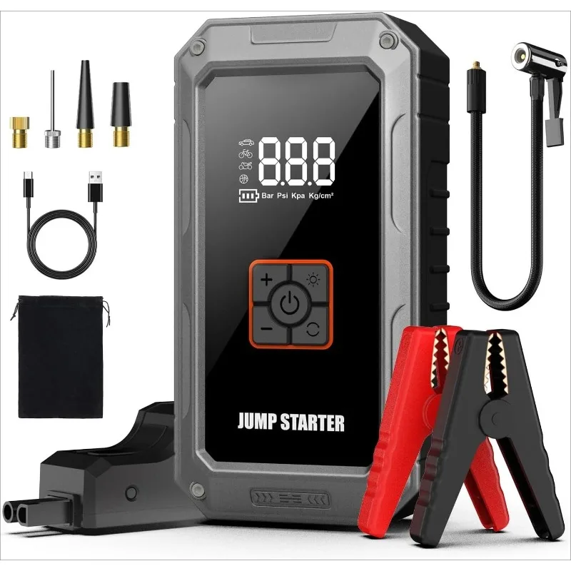 Car Battery Jump Starter 6000A with Air Compressor 150PSI Portable Power Pack 12V LED Light
Car Battery Jump Starter 6000A with Air Compressor 150PSI Portable Power Pack 12V LED Light