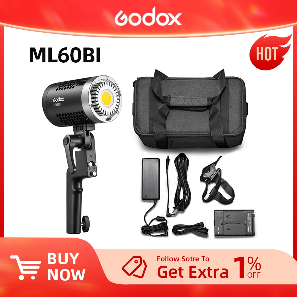 Godox ML60Bi ML60 Bi 60W Bi-Color LED Light Silent Mode Portable Brightness Adjustment Support Li-ion Outdoor LED Light 
Godox ML60Bi ML60 Bi 60W Bi-Color LED Light Silent Mode Portable Brightness Adjustment Support Li-ion Outdoor LED Light