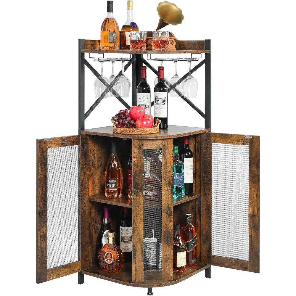 Corner Bar Cabinet with Glass Holder, Industrial Wine Cabinet with Mesh Door, Liquor Bar Cabinet with Adjustable Shelf, Home Bar
Corner Bar Cabinet with Glass Holder, Industrial Wine Cabinet with Mesh Door, Liquor Bar Cabinet with Adjustable Shelf, Home Bar
