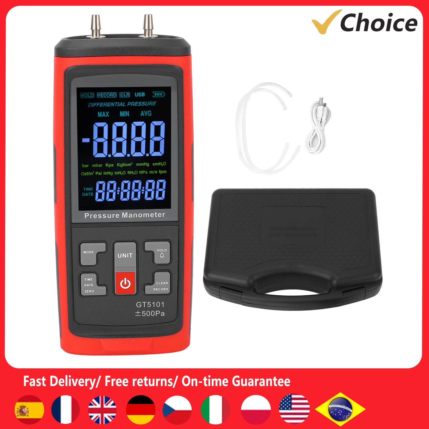 Digital Manometer Multifunctional High Resolution LCD Backlight Display Double Ports Differential Manometer Gauge Manometer
Digital Manometer Multifunctional High Resolution LCD Backlight Display Double Ports Differential Manometer Gauge Manometer
